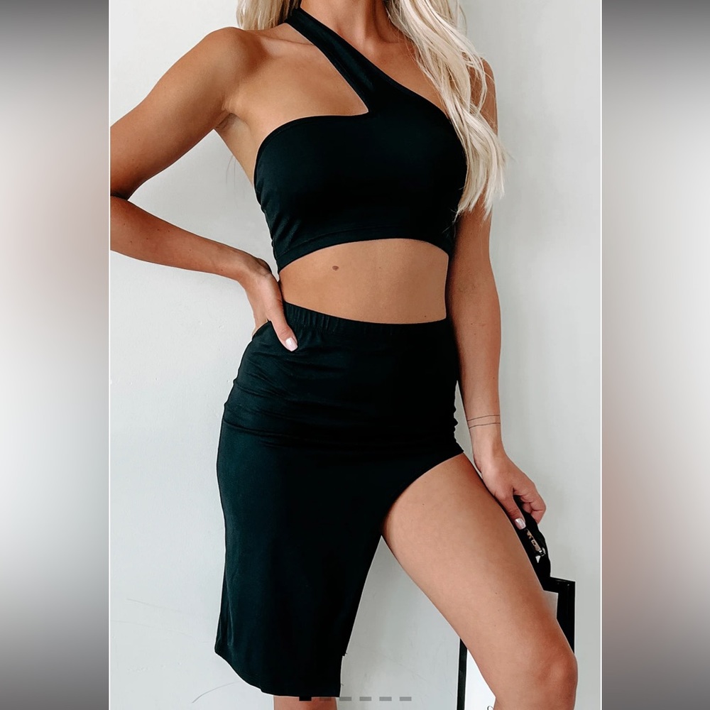 NWT Black Crop Top and Asymmetric Skirt Set